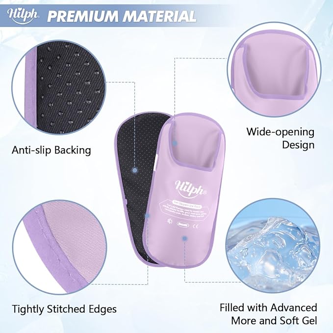 Hilph Foot Ice Pack Slippers for Plantar Fasciitis 2 Packs, Reusable Hot Cold Packs Gel Ice Slipper for Foot and Broken Toes, Gout, Foot Surgery, Neuropathy, Diabetic, Swollen, Purple