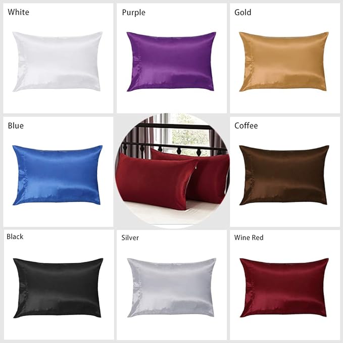 Satin Silk Pillowcase for Hair and Skin, Black Pillow Cases Standard Size Set of 4 Pack Super Soft Pillow Case with Zipper Closure (Burgundy, Queen(4 Pack))
