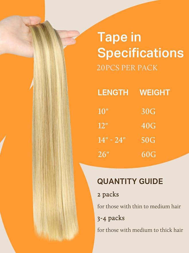 DOORES Hair Extensions Human Hair, Drity Blonde Highlight Golden Blonde 20pcs 50g 22 Inch, Human Hair Extensions Tape in Straight Hair Real Human Hair