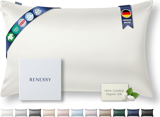 Premium Silk Pillowcase 100% Organic Mulberry Silk, 22 Momme, Grade 6A - Oeko-Tex Certified in Germany - Luxury for Hair & Skin, 1 Piece (Standard Size 20x26 Inches, Natural Silk Off-White)