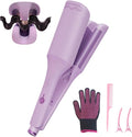 Waver Hair Crimper, 1.25 Inch Curling Wands with Ceramic 3 Barrels, 4 Temp Settings, Heat Resistant Glove, Fast Heating Crimper Hair Iron for Short and Long Hair (Purple)
