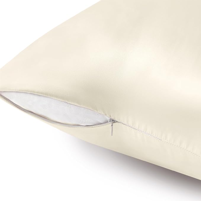 BEDELITE Satin Pillowcase with Zipper, Beige King Size Pillow Cases Set of 2, Super Soft and Cooling Similar to Silk Pillow Cases, Gift for Women Men(20x36 Inches)