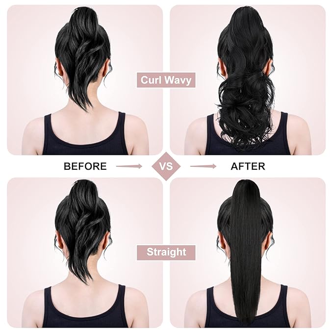 Claw Clip Ponytail Extension 18" Clip in Wavy Ponytail Hair extensions Long Pony Tails for Women Extensions Dark Brown Mix Light Auburn Wave Hairpiece