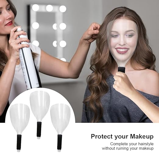 3PCS Barber Salon Face Shield,Clear Plastic Hairdressing Haircut Face Mask,Reusable Hairspray Shield Hairspray Face Shield with Sponge Handle for Hairdressing Makeup(Transparent,size:12.60 x 5.91inch)