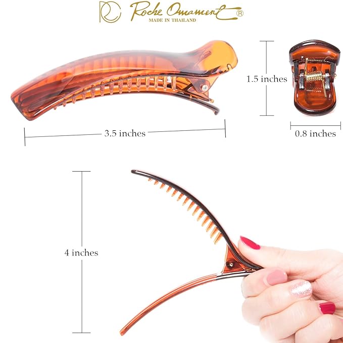 RC ROCHE ORNAMENT 6 Pcs Womens Classic Alligator Duckbill Clips Side Slide Firm Grip Barrettes Girls Beauty Accessory Plastic Pin Hairclip Clamps Beautiful Hair Décor, Medium Brown