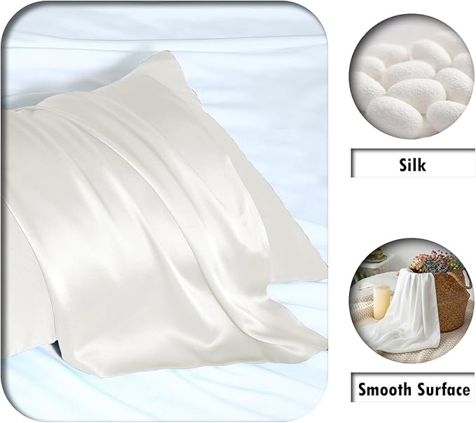 Mulberry Silk Pillow Cases for Hair and Skin Queen Size Silk Pillowcase with Zipper Soft Breathable Smooth Cooling Satin Silk Pillow Covers for Sleeping (Ivory,20"X 30",1Pcs)