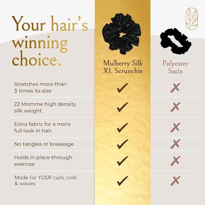 Silk Scrunchies Ponytail Holders – Oversized Mulberry Silk Scrunchies – Extra Large No Damage Hair Ties for Curly, Thick, and Thin - Hair Accessories for Women – Midnight Blooms, XL By Curlfriend