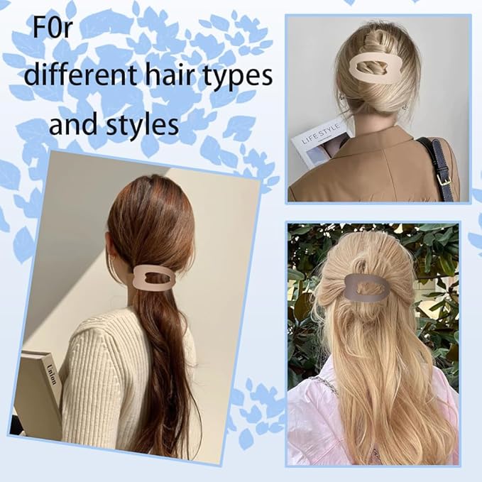 Flat Hair Clips for Women 4Pcs Matte Flat Claw Clips Strong Styling Large Hair Clips for Thick Hair and Fine Hair Strong Hold No Slip Grip Hair Claw Clips French Duckbill Hair Clip (Neutral Colors)