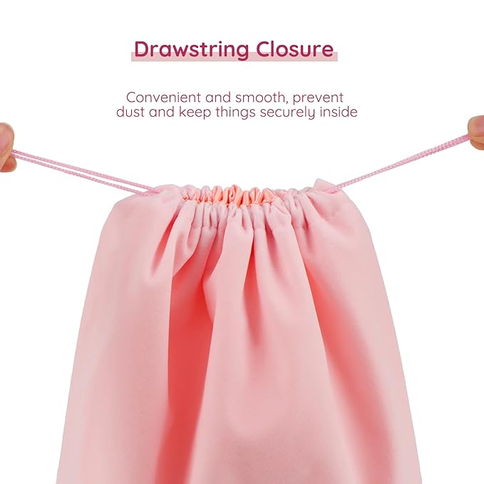 Segbeauty Diffuser Hair Dryer Bag, 3pcs 15.7x11.8in Velvet Satin Bags with Drawstring, Light Pink Velvet Bag 40x30cm for Comb Attachment, Travel Organizer for Clothes, Drawstring Pouch Storage