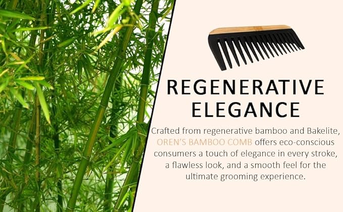 OBW Bamboo Wide Tooth Comb – Detangler for Curly, Thick & Natural Hair – Dimensions: 5.8x2.1 in, 1.1 oz - Lightweight & Durable Bakelite-Infused Comb for Men & Women – Anti-Frizz Hair Tool by ORW