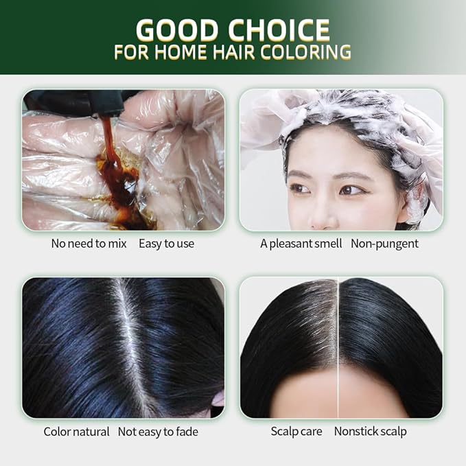 Black Hair Dye Shampoo 3 in 1 Herbal Natural Dye Cover Gray, for Women/Men Hair Color for Grey Coverage (Black)