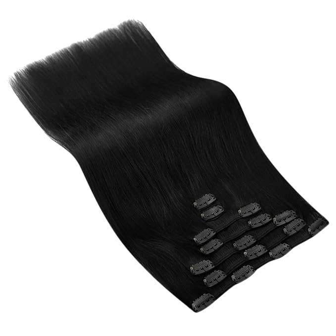 Ve Sunny Human Hair Clip in Extensions Black Clip in Hair Extensions Clip in Extensions Real Human Hair 24inch Long Straight Hair Like Your Own Hair 7pcs 120g