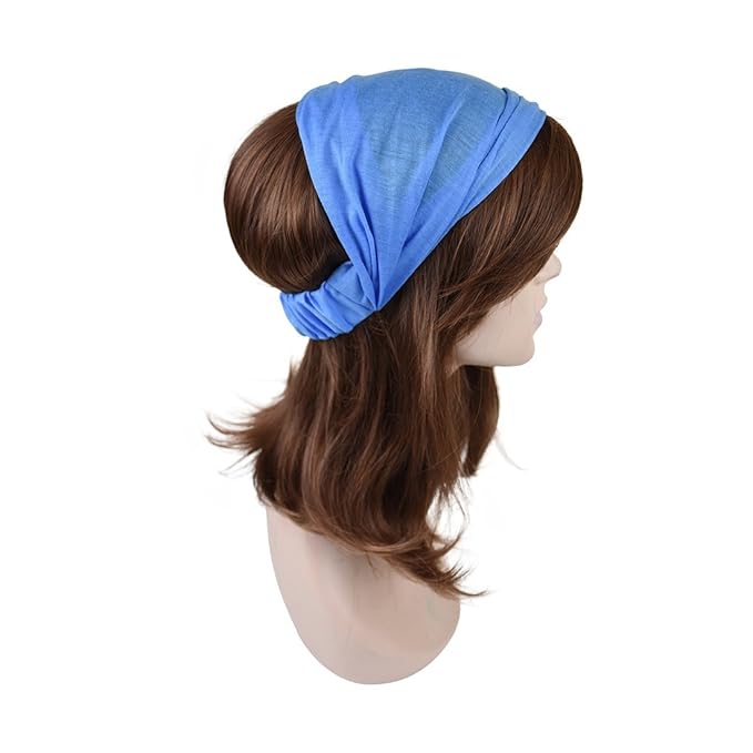 Motique Accessories Sky Blue Wide Cotton Head Band Solid Boho Yoga Style Soft Hairband for Women