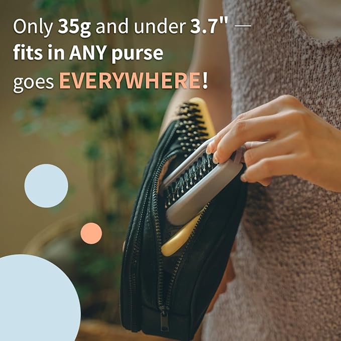 Uffy MiniPop Travel Hair Brush – Mini Folding Boar Bristles for Women, Men & Kids | Kid-Friendly Compact Comb for Wet & Dry Hair, Curly or Straight | Pocket-Size Detangler - Pistachio on Lavender