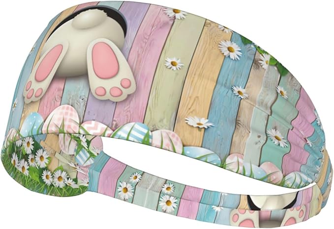 Easter Bunny & Eggs Style Sports Headband for Men Women Moisture Wicking Sweatband for Basketball, Running, Gym