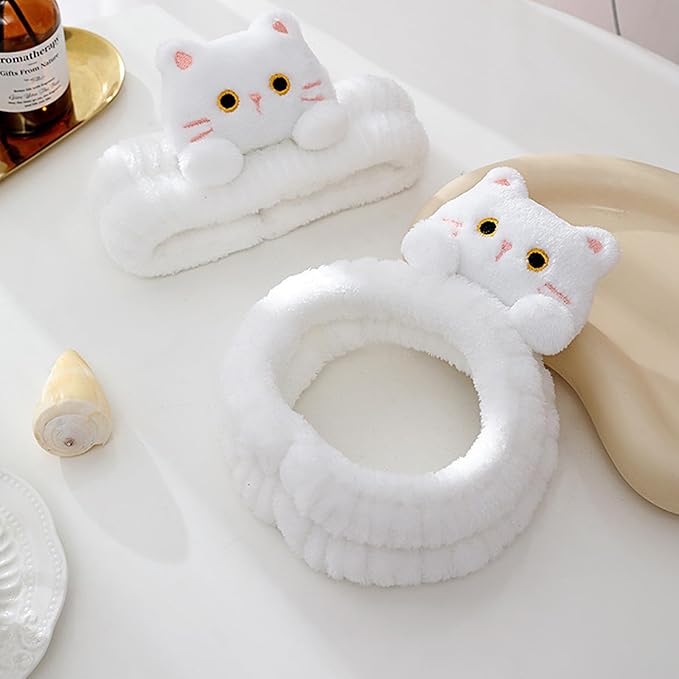9PCS Cute Cat Ears Spa Headband for Washing Face Makeup Skincare Headband with Wrist Bands, Sleepover Party Supplies for Women/Teen Girl Trendy Stuff Present (9PCS 3D cat)
