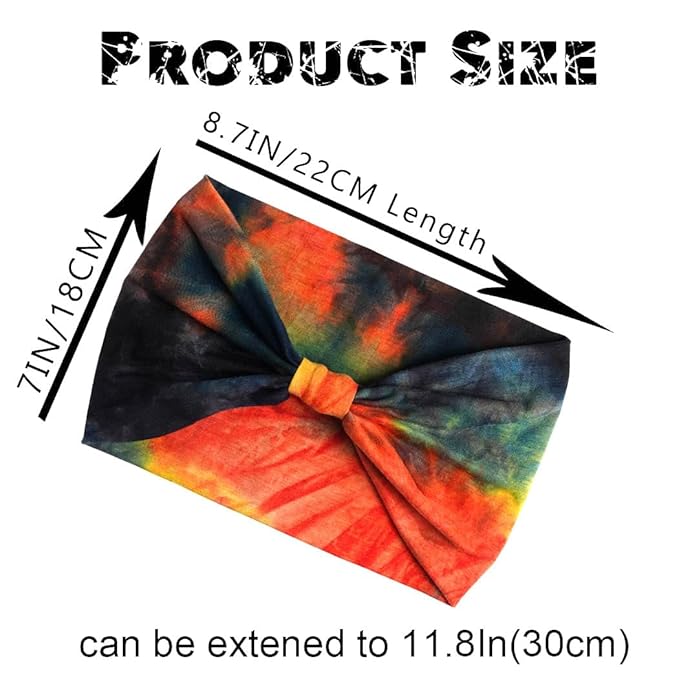 Wide Headbands Stretch Turban Knotted Hairbands Elastic Yoga Workout Sweatband Running Sport Head Scarf Large African Head Wraps for Women 4 Pcs (Set E)