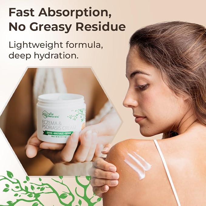 Wild Naturals Eczema & Psoriasis Cream for Dry, Itchy Skin – Eczema Relief for Adults & Kids – Moisturizing Psoriasis Cream with Manuka Honey - Hydrating Honey Lotion for Hands and Face
