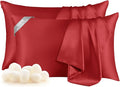 THXSILK Set of 2 100% Silk Pillowcases for Hair and Skin, Both Sides Grade 6A+ Natural Mulberry Silk Pillow Case with Hidden Zipper, Soft and Smooth Pillowcases(Red, Queen Size 20"x30")