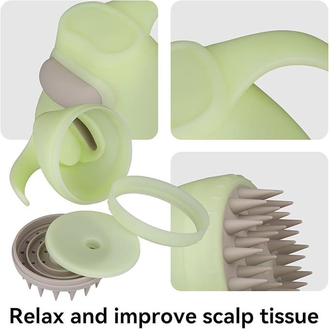 MOCHTERO Scalp Massager with Shampoo Dispenser, for Stress Relax Hair Growth,Handheld Hair Silicone Brush,Green
