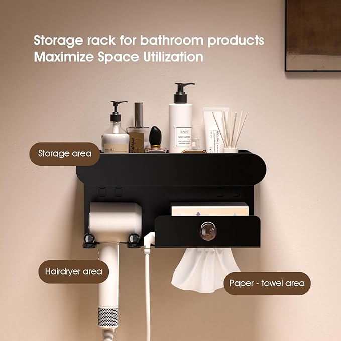 Universal Hair Dryer Holder, Hair Tool Organizer with Shelf for Bathroom, Hair Accessories Organizer for Blow Dryer, Curling Iron, Straightener