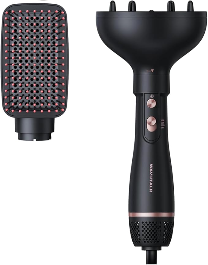 Wavytalk Diffuser Hair Dryer Brush Set, Air Sculpt 2-in-1 Hot Air Hair Brush with Diffuser, Only Use for US 110V-120V