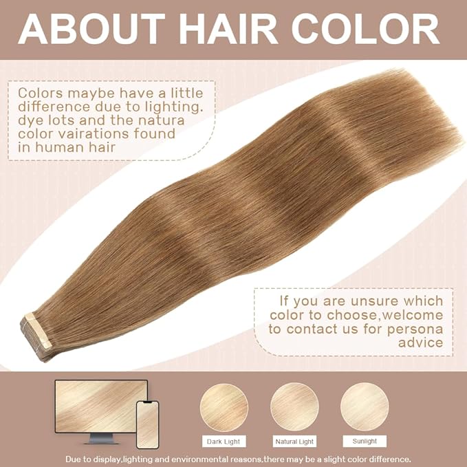 Tape in Hair Extensions Human Hair,14 Inch Human Hair Tape in Extensions 20Pcs Tawny Brown Tape Ins Human Hair Extensions for Women Seamless Tape in Hair Extensions Real Human Hair