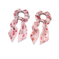 Heart Paw Print Satin Hair Ties for Thick Curly Hair Pink Knotted Bow Hair Scrunchies Soft Ribbon Scrunchy for Womens Pack of 2 for Valentine's Day