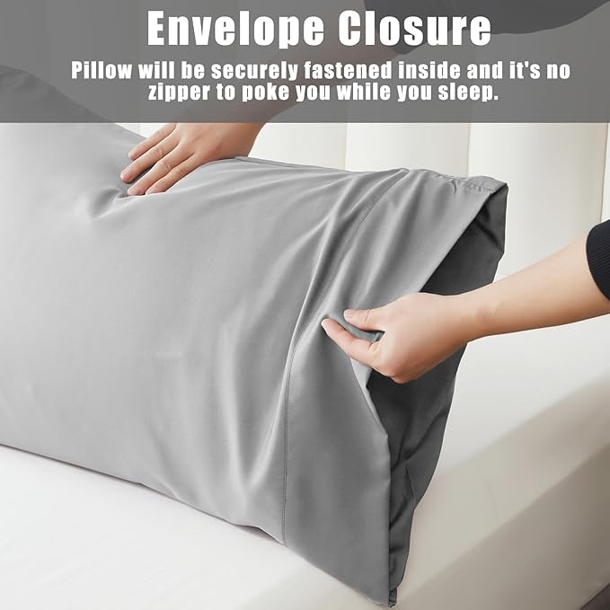 TELUS Pillow Cases Standard Size 2 Pack, Bamboo Rayon Cooling Pillowcases with Envelope Closure, Cool Breathable Pillow Cover for Hot Sleeper & Night Sweats, 20x26 inch, Sliver Grey