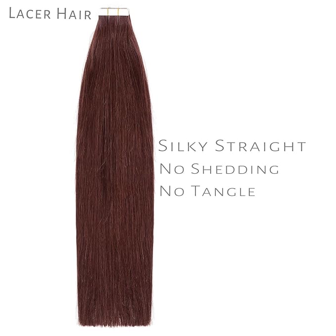 Lacer Tape in Hair Extensions Human Hair Wine Red 24 Inches 20pcs 50 Grams Per Pack Burgundy Straight Tape in Real Human Hair Extensions Hair Pieces