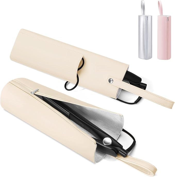 BUBM Hot Iron Holder & Mat, Heat Resistant Hair Tools Travel Bag Portable Organizer Cover Pouch for Curling Irons, Flat Irons, Hair Straightener and Styling (Beige)