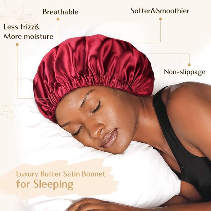 YANIBEST Adjustable Satin Bonnet Double Layer Hair Bonnet for Sleeping Bonnets for Women Hats Curly Natural Hair, Burgundy