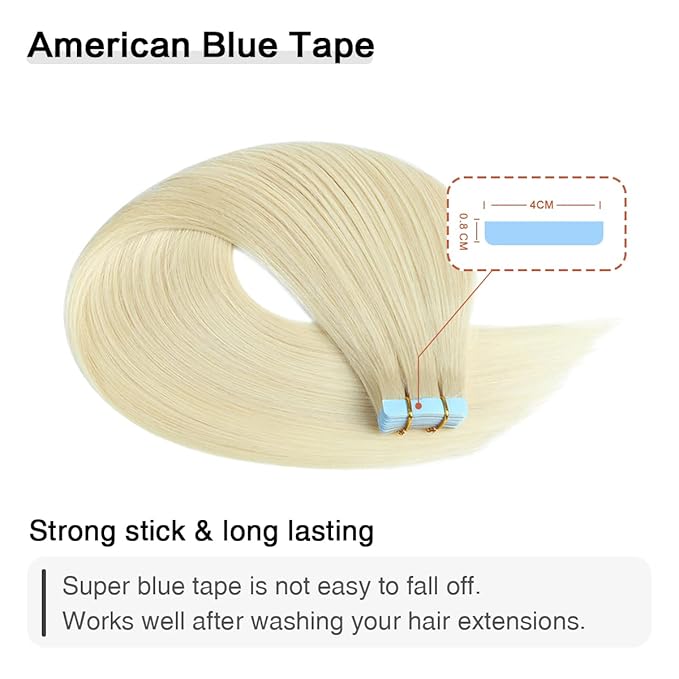 SUYYA Tape in Hair Extensions Human Hair Platinum Blonde 18 Inch 50g/pack 20pcs Straight Seamless Skin Weft Tape in Real Human Hair Extensions(18inch #60)