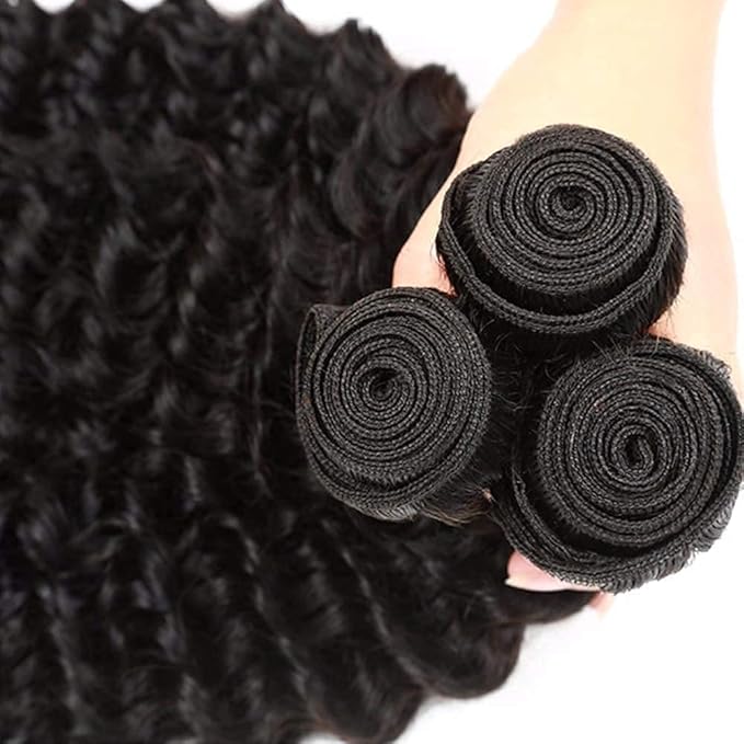 26 28 30 Inch Deep Wave Bundles Human Hair Color 1B Bundles Brazilian Virgin Soft and Silky Remy Hair Extensions Niegmeag Double Weft Natural Black Deep Wave Bundle 300g
