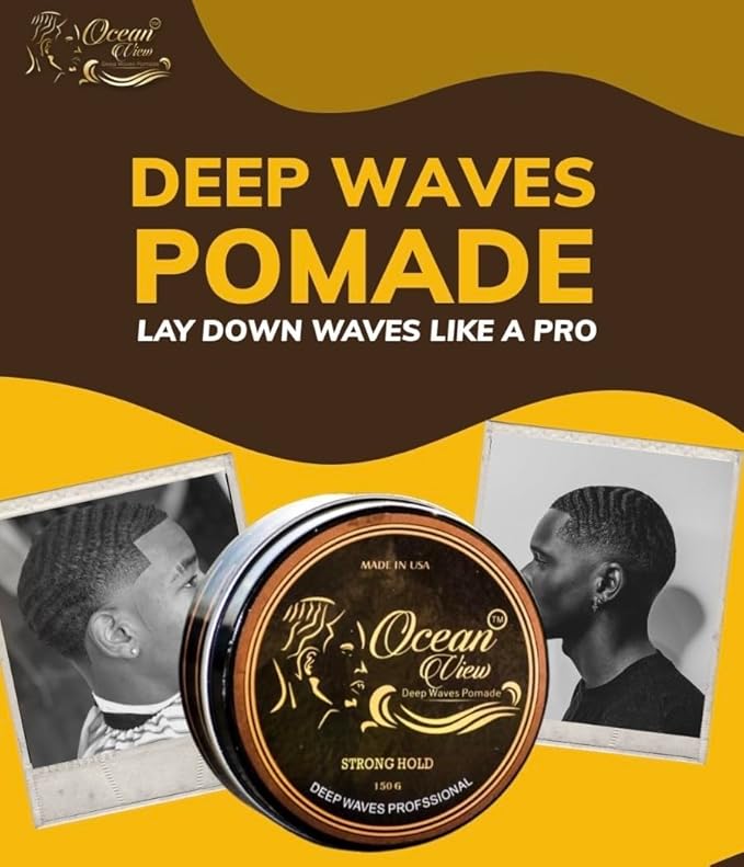 OCEAN VIEW DEEP WAVES POMADE- Water-Based Hair Cream for 360 Wave Training and Wolfing- Silky Smooth Application and Styling, Strong Hold, Easy Wash- Waver and Barber Accessories - 4oz Tin Can