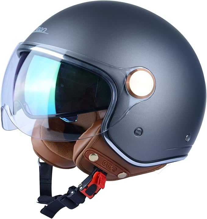 Open Face Motorcycle Helmet for Adults, DOT Approved,3/4 Retro Vespa Helmet, Dual Visors Men's and Women's Motorbike Casco for Moped Cruiser Bobber and Chopper