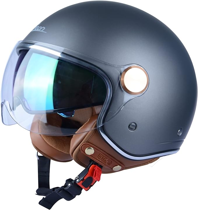 Open Face Motorcycle Helmet for Adults, DOT Approved,3/4 Retro Vespa Helmet, Dual Visors Men's and Women's Motorbike Casco for Moped Cruiser Bobber and Chopper