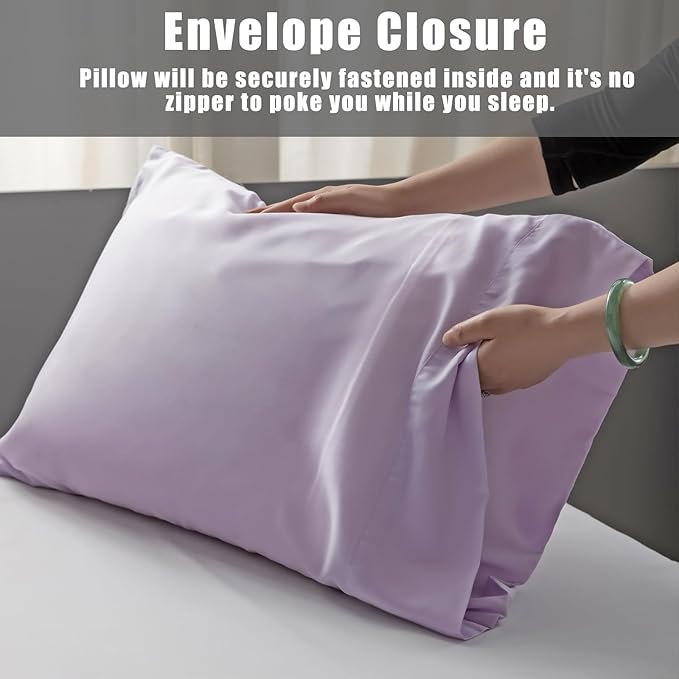 TELUS Pillow Cases Standard Size 2 Pack, Bamboo Rayon Cooling Pillowcases with Envelope Closure, Cool Breathable Pillow Cover for Hot Sleeper & Night Sweats, 20x26 inch, Purple