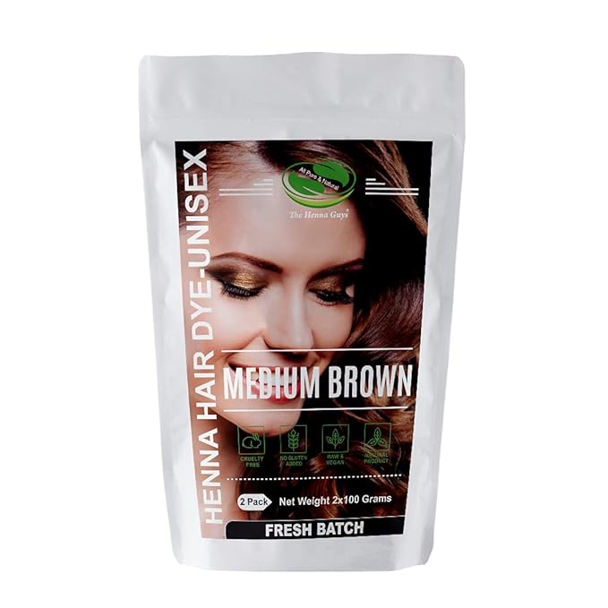2 Packs Of Medium Brown Henna Hair & Beard Color/Dye 100 Grams - Natural Hair Color, Plant-based Hair Dye - The Henna Guys