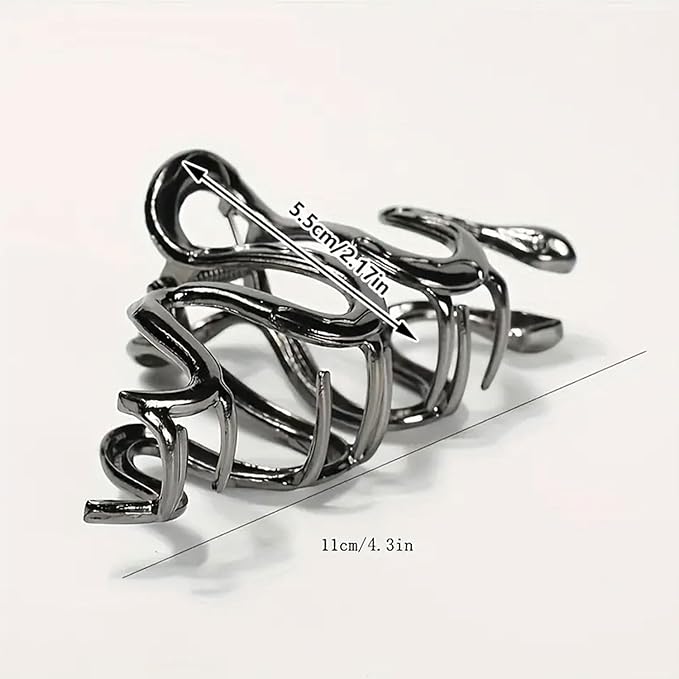 Black Snake Metal Hair Clip, 1Pcs 4.52Inch, Elegant Wavy Snake Design, Strong Hold Grip for Thin/Thick Hair, Daily Wear Women's Hair Accessory