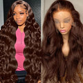 abbildung 28inch Chocolate Brown Lace Front Wig Human Hair 13x6 HD Transparent Body Wave Lace Front Wigs Human Hair Pre Plucked Glueless Frontal Brown Wig Human Hair 180% Density #4