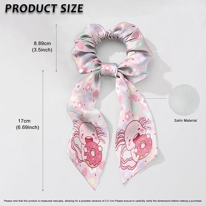 Cute Axolotl Yoga Hair Scrunchies with Ribbon Womens Soft Elastic Bow Hair Ties Long Hair Scrunchy Aesthetic Accessory No Damage 2 Piece