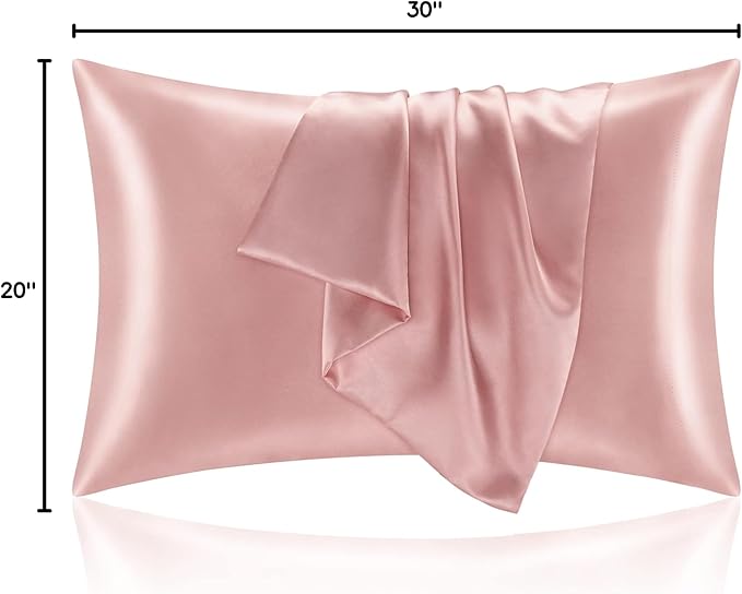 BEDELITE Satin Pillowcase for Hair and Skin, Super Soft and Cooling Similar to Silk Pillow Cases 2 Pack with Envelope Closure, Gift for Women Men(20"x30" Queen Size, Rose Pink)