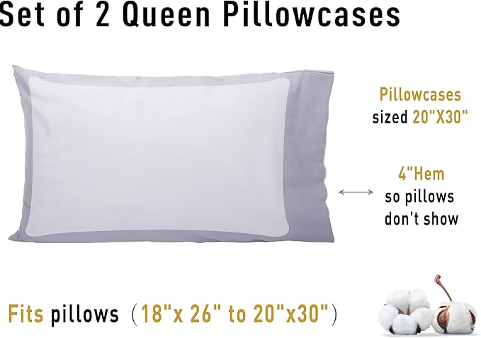 Sunflower Queen Pillowcases Set of 2, 100% Cotton Queen Size Pillow Cases 2, 20×30 inches Light Purple, Soft and Breathable