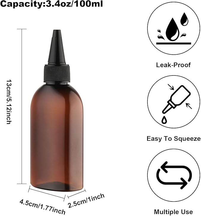 Cosywell Paint Bottles 12Pack 100ml/3.4oz Empty Squeeze Bottles Leak-Proof Refillable Plastic Hair Color Applicator Bottle Paint Storage Containers for Paint Art Crafts Shampoo Liquids(Clear)