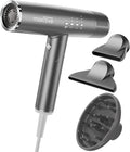 Hair Dryer, High-Speed Brushless Motor Ionic, Foldable and Portable 9Modes One Touch Switch with 1Diffuser, 1Nozzle and 1Concentrator Attachment for Home, Travel, Grey