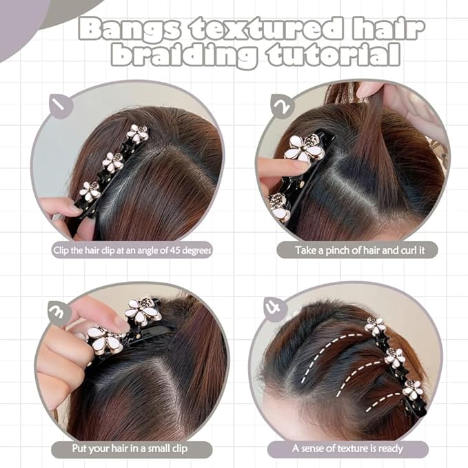 12PCS Sparkling Crystal Stone Braided Hair Clips, Braided Hair Clips for Women and Girls, Shiny Flower Rhinestone Hair Clip, Braided Duckbill Hair Clip With Crystal Hair Accessories for Styling