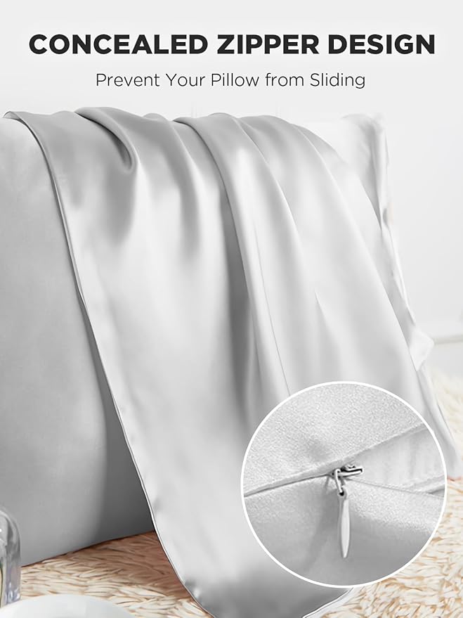 Mulberry Silk Pillowcase for Hair and Skin, SGMSILK 22 Momme Natural Silk Pillow Cases with Zipper, 6A Soft and Smooth Single Sided Pure Silk Pillow Cover (Light Gray, Standard 20"x26")