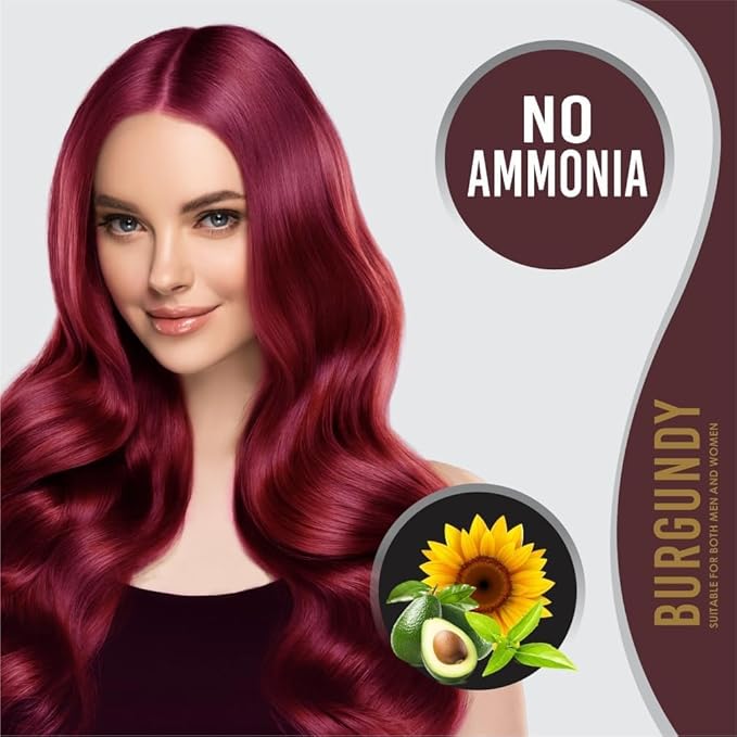 Creme Hair Color Permanent Hair Dye Color - With Improved Creme Formula for 100% Gray Coverage Ammonia Free Hair Color Dye for Rich Bright Long lasting (Burgundy, 3.04 Fl Oz)