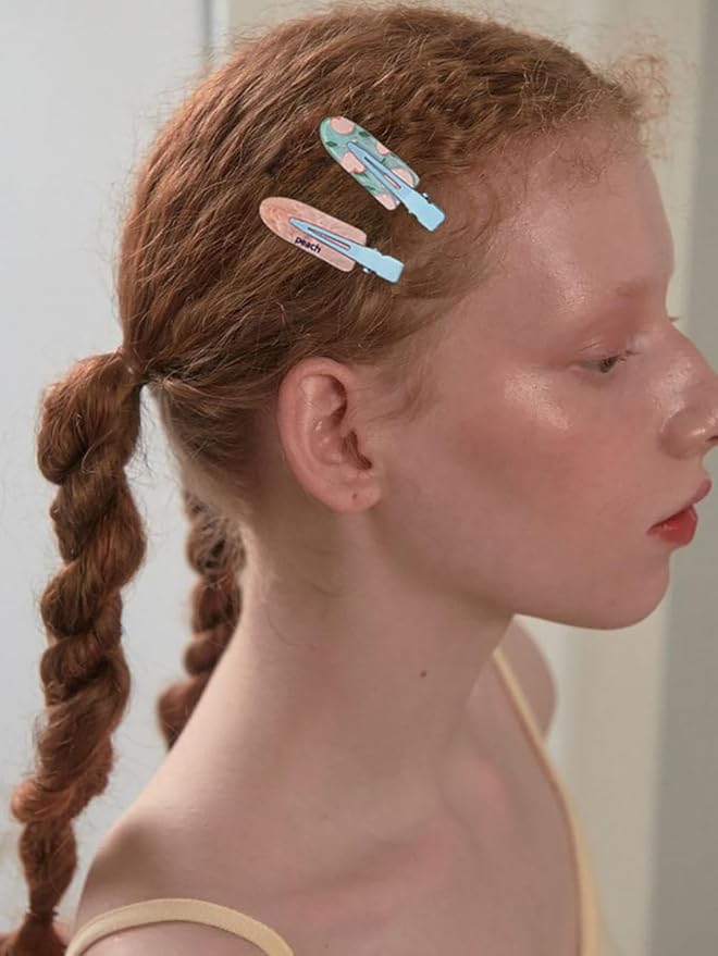 2 Pcs Cute fruit hair clip for Women Girls thick,thin hair.No Bend No Crease Hair Clips for styling sectioning hair barretters fine (Peach Soda)